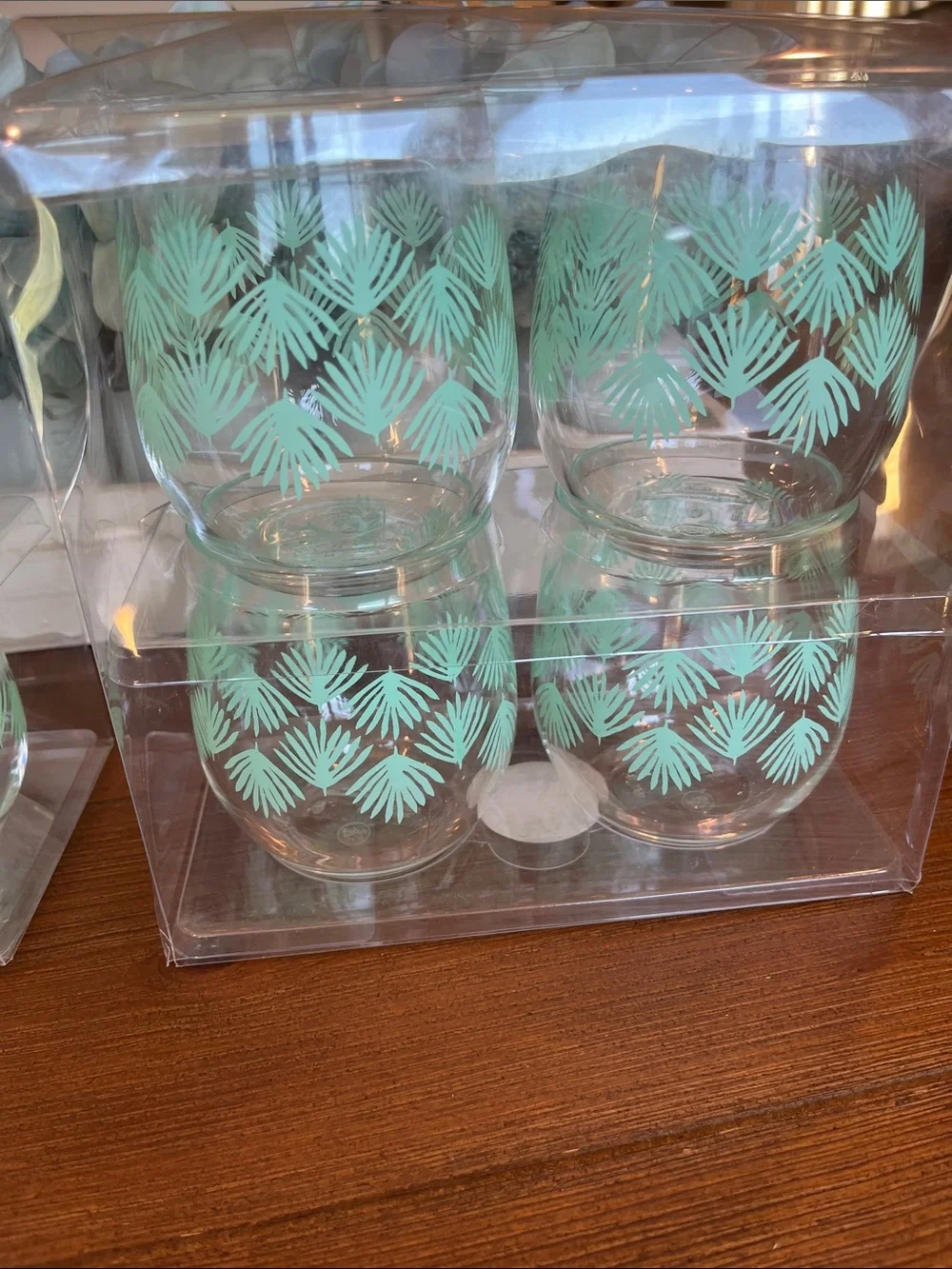 NWT Sun Squad Palm Leaf Plastic Stemless Wine Glasses - Set of 8